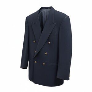 Vintage Pierre Cardin Navy Double Breasted Blazer Gold Crest Buttons Mens 44 USA